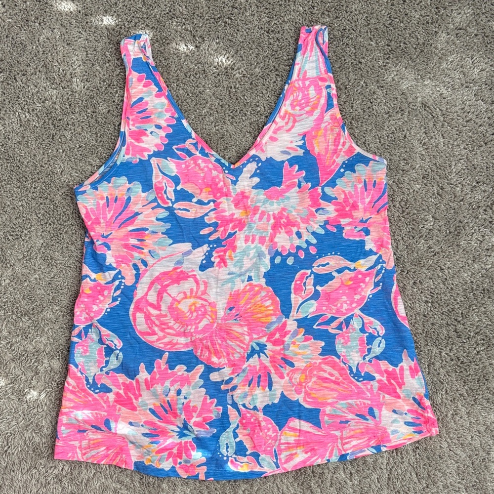Floral V-Neck Women's Top - Blue and Pink